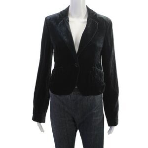 BCBG Max Azria Women Blazer Black Rayon Silk Collared Button Long Sleeve Size S